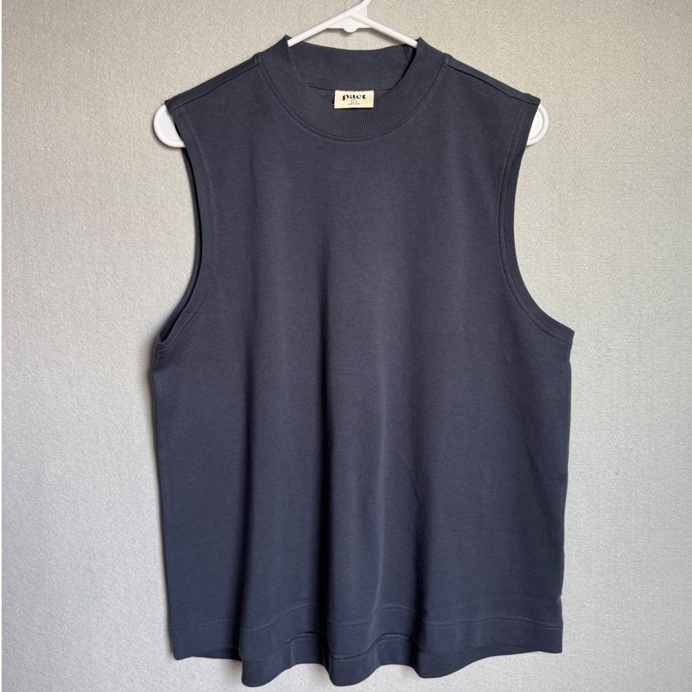 Pact Muscle Tank Women L Navy Casual 100% Organic Cotton Mock Neck Top